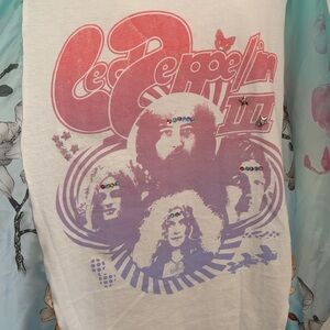 Led Zeppelin Graphic Tee Poncho with floral silk sleeves, hippie festival, flowy